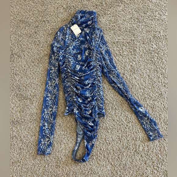 NWT Free People Intimately Under It All Printed Bodysuit Bluebell Combo Blue S - Picture 10 of 11